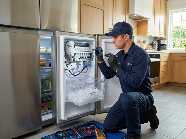 Appliance Repair Hero technician repairing a refrigerator ice maker in Antelope, CA